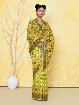 Yellow Mul Cotton Saree