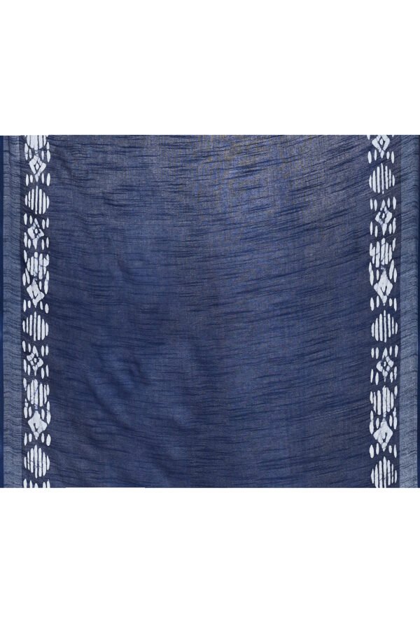 blue batik printed linen saree