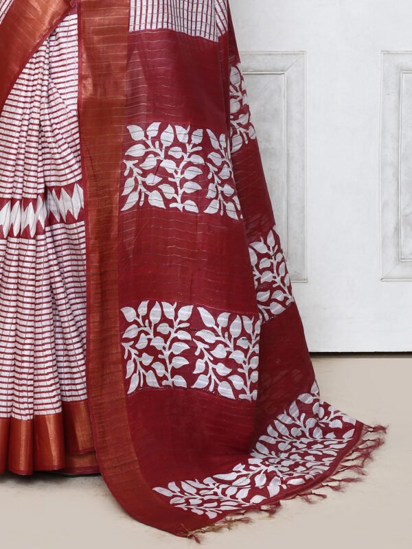 maroon printed cotton silk saree