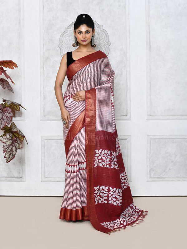 maroon printed cotton silk saree