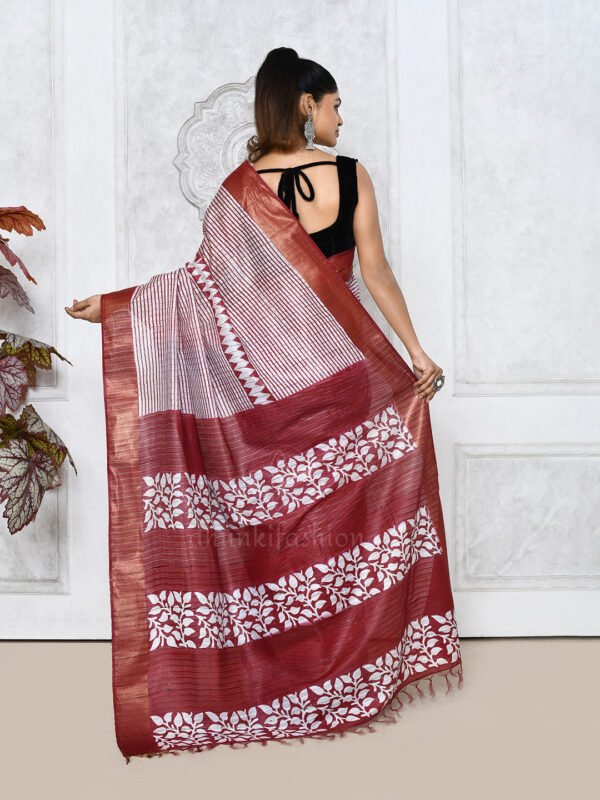 maroon printed cotton silk saree