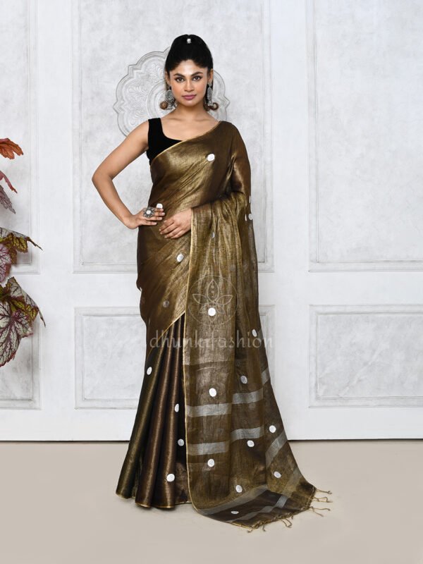 black zari linen saree