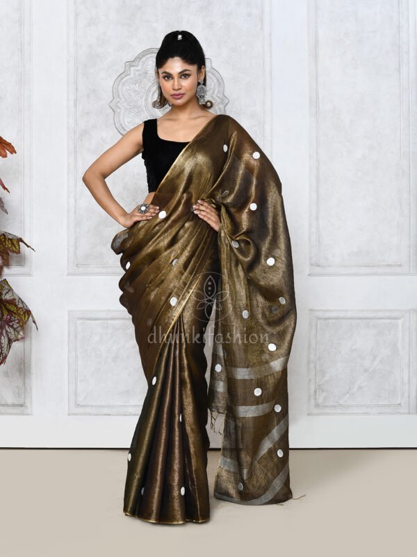 black zari linen saree