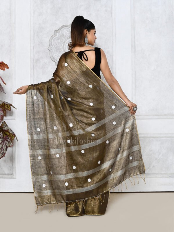 black zari linen saree