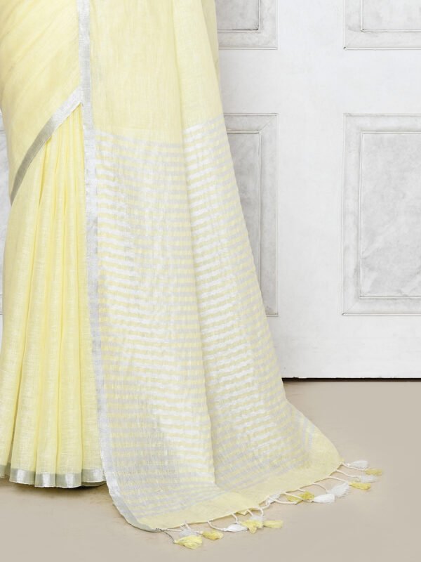 lemon pure linen saree