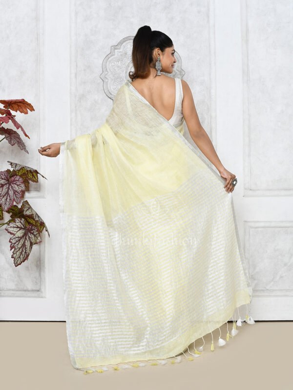 lemon pure linen saree