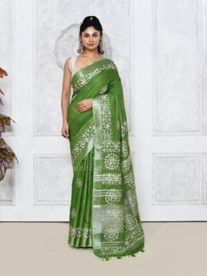 Green Batik Printed Saree