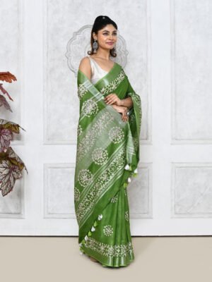 Green Batik Printed Saree
