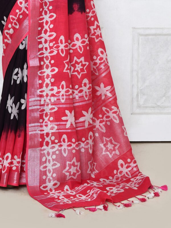 red batik printed saree