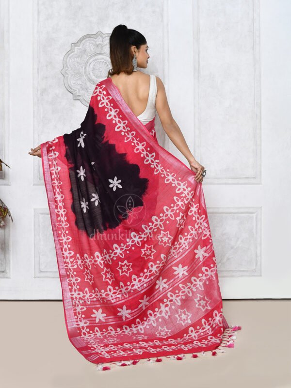 red batik printed saree