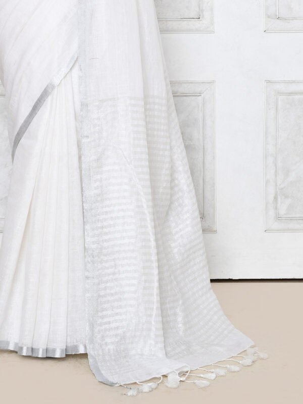 white linen saree