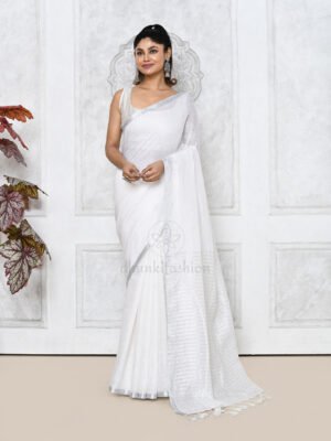White Zari Linen Saree