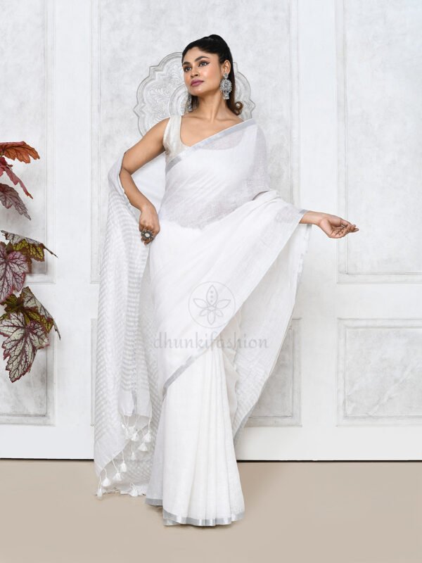 white linen saree