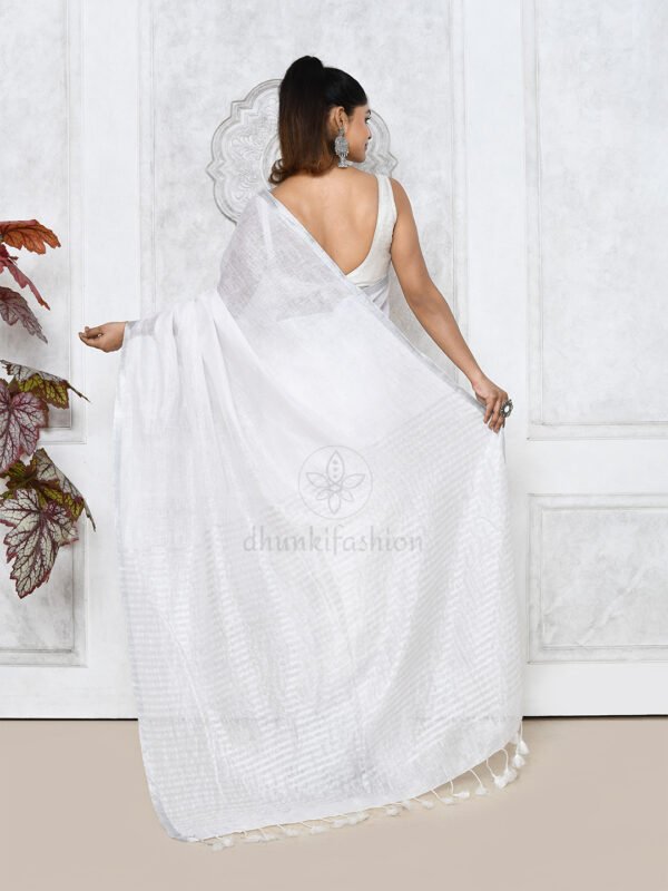 white linen saree