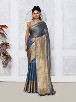 Blue Sequence Linen Saree