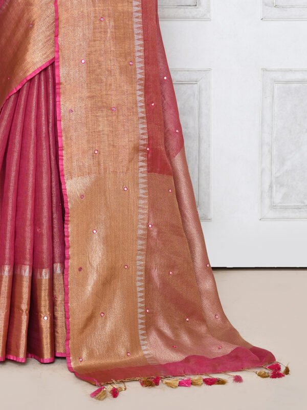 pink zari linen sequence saree