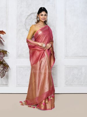 Pink Embroidered Tissue Linen Saree
