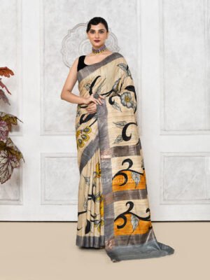 Beige Handpainted Gheecha Saree