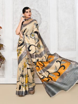 Beige Handpainted Gheecha Saree