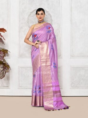Violet Embroidered Tussar Saree