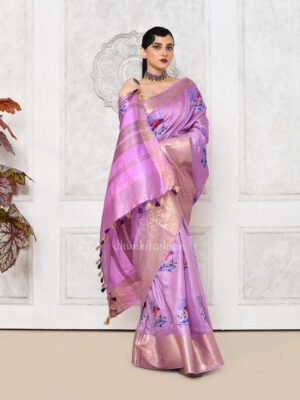 Violet Embroidered Tussar Saree