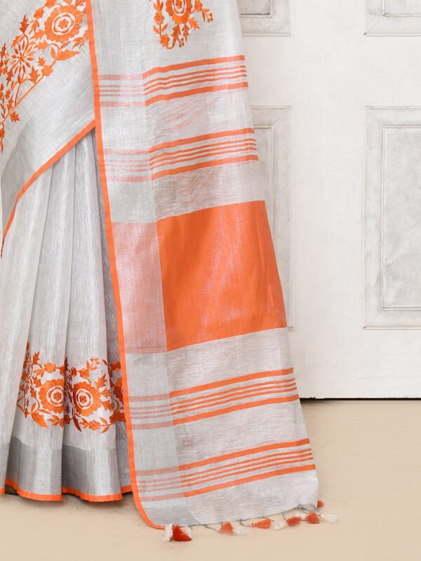 tissue zari linen saree with embroidery