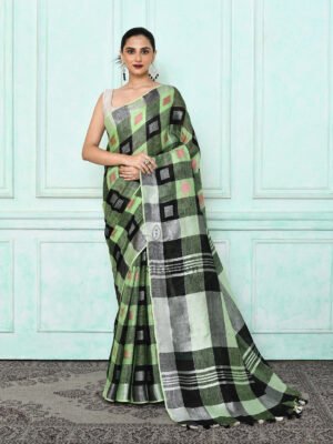Green Pure Linen Saree