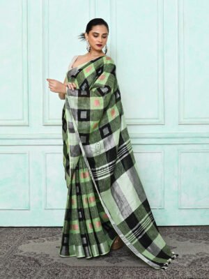 Green Pure Linen Saree