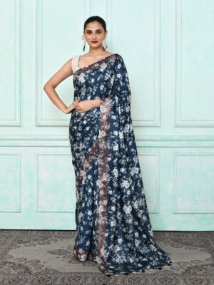 Blue Printed Modal Saree