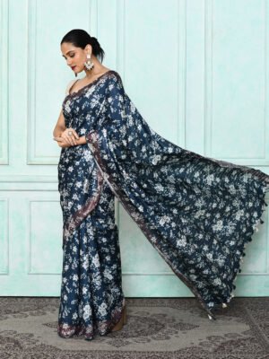Blue Printed Modal Saree