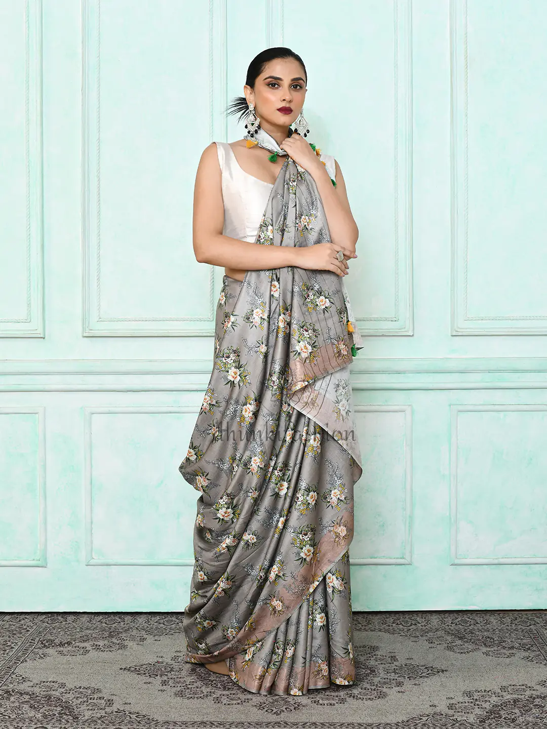 printed modal silk saree