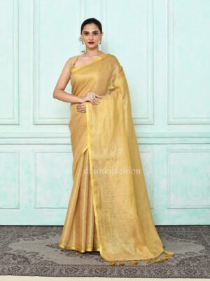 Golden Tissue Linen Saree