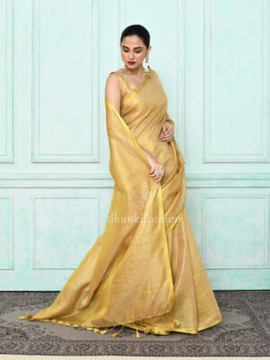 Golden Tissue Linen Saree