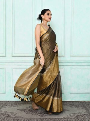 Black Sequence Linen Saree