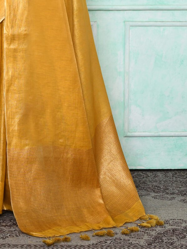 mustard zari linen saree