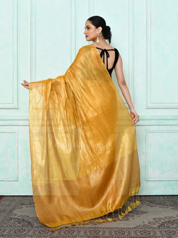 mustard zari linen saree