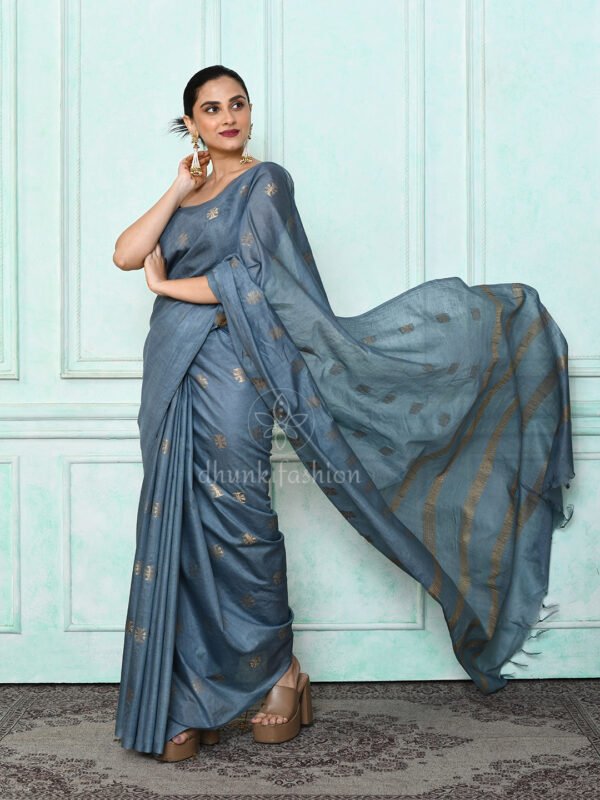 grey semi silk sari