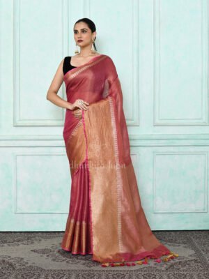 Pink Tissue Linen Saree