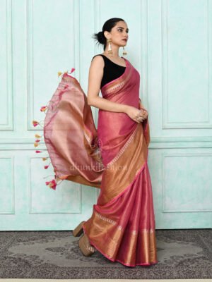 Pink Tissue Linen Saree