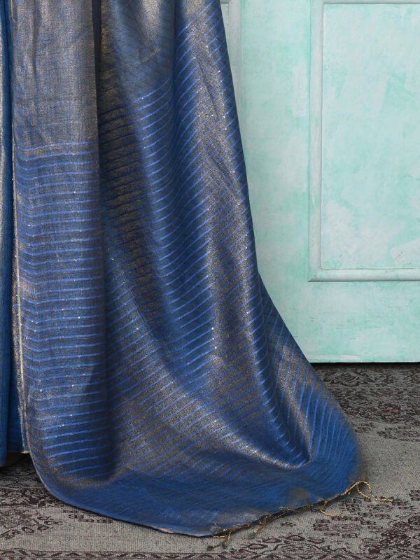 blue zari linen saree