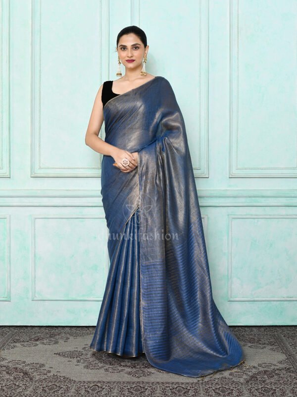 blue zari linen saree