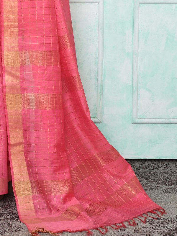 pink zari linen saree