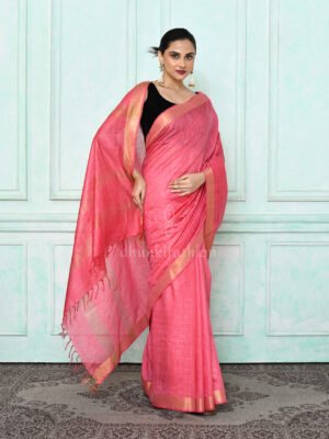 Pink Zari Linen Saree