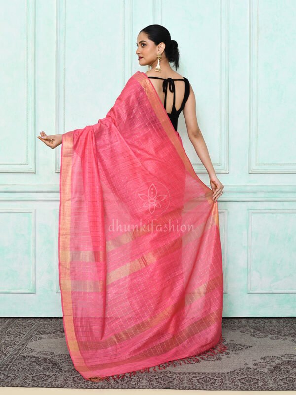 pink zari linen saree