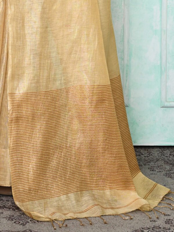 beige zari linen blend saree