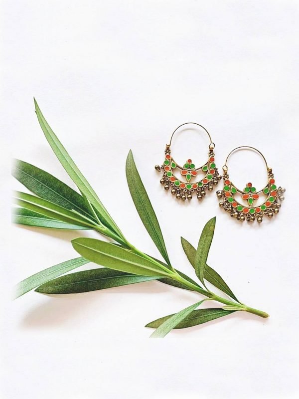 Green Red Meenakari Hoop Earrings