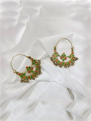 Green Red Meenakari Hoop Earrings