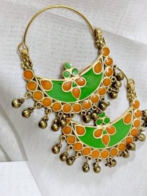 Crescent Shaped Orange Green Earrings