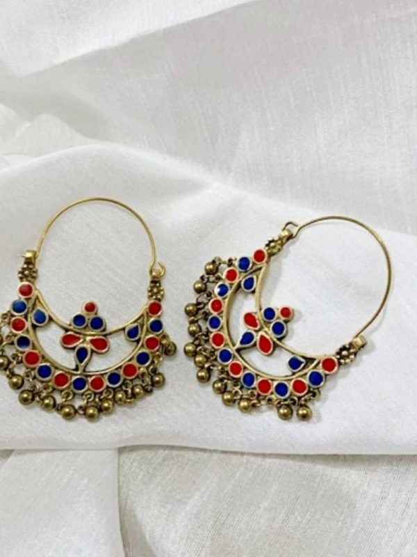 Blue Red Meenakari Hoop Earrings