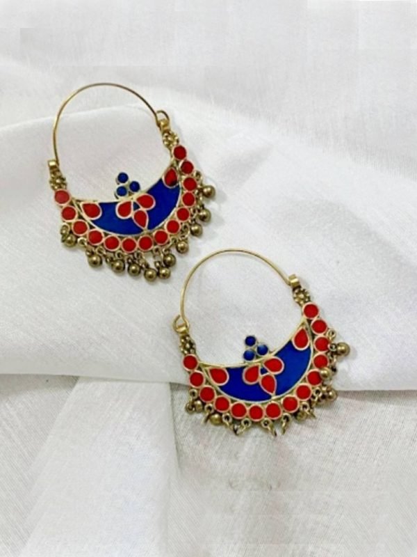 Red Blue Crescent Shaped Hoop Earrings